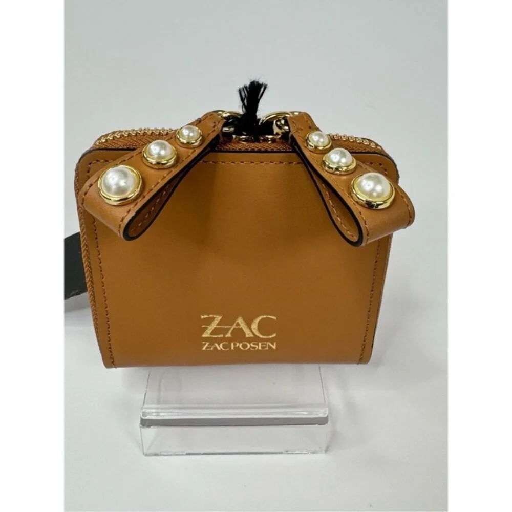 Zac Eartha Mini Bow Zipped Small Leather Wallet Brown Pearl Detail NWT
